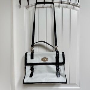 Aqua Madonna Turnlock Black & White Satchel with Detachable Crossbody Strap.